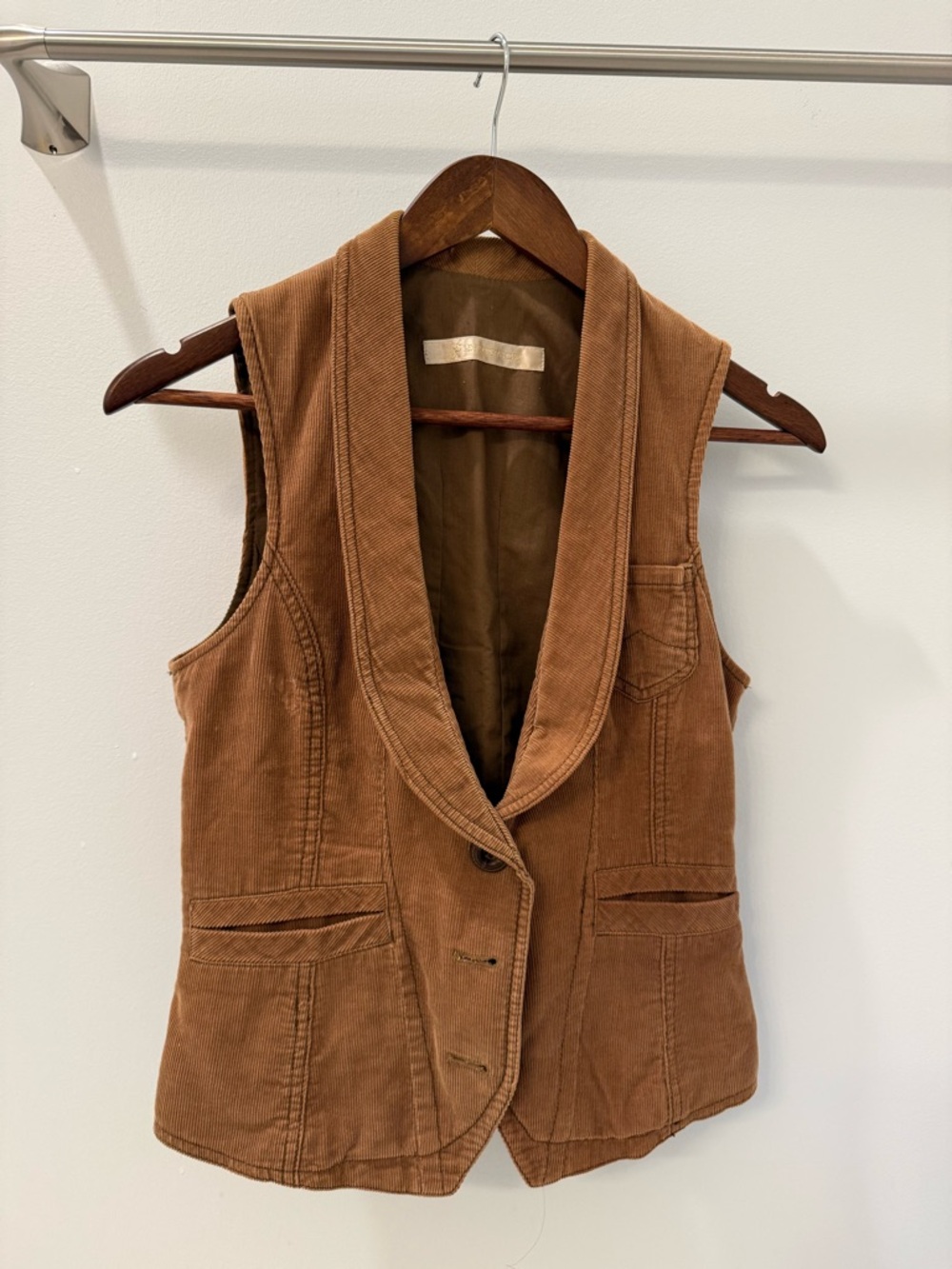 Brown Corduroy Shawl Collar Vest - Women's Jacket